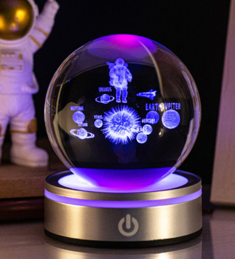 Lámpara Velador Esfera De Cristal 3D Universo Luz LED Gradiente