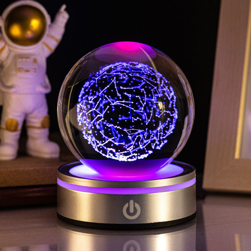Lámpara Velador Esfera De Cristal 3D Universo Luz LED Gradiente