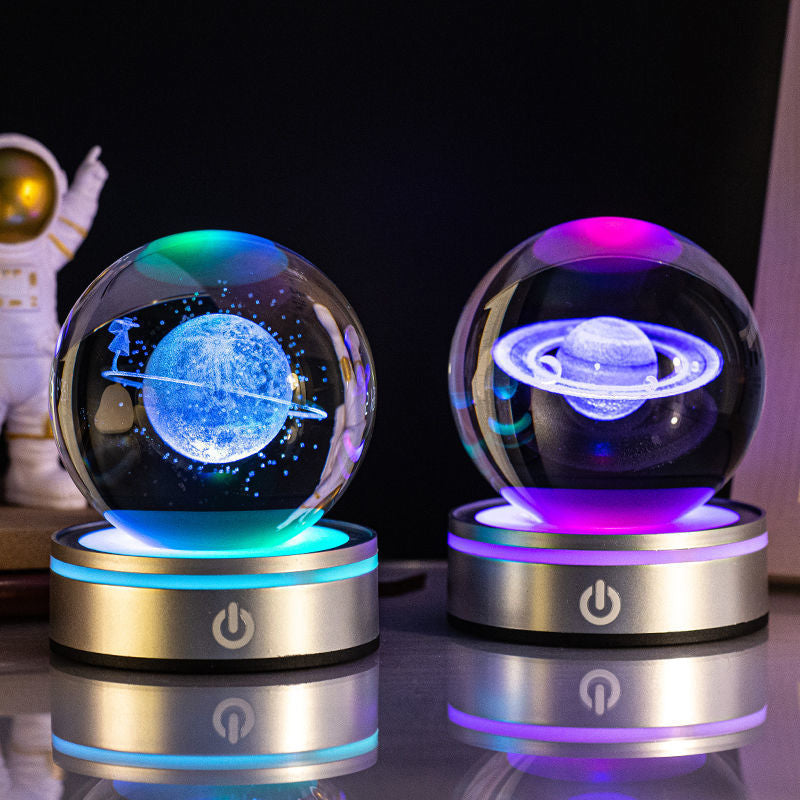 Lámpara Velador Esfera De Cristal 3D Universo Luz LED Gradiente